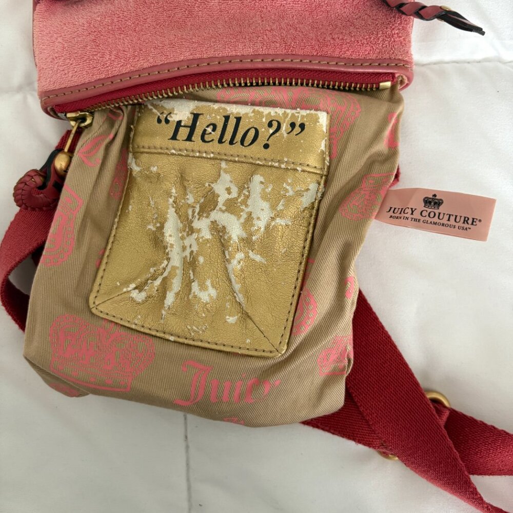 Vintage Juicy Couture Purse Crossbody Bag Terry Cloth Pink Barbiecore Y2K - Picture 9 of 10